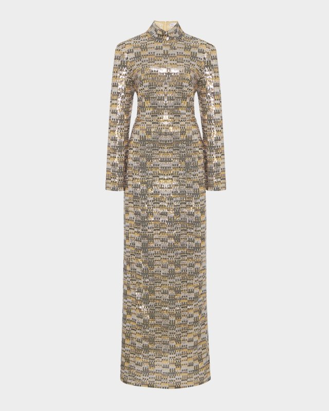 Sequined Long-Sleeve Gown